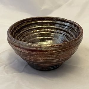 Studio Art Pottery Bowl, Brown Iridescent Glaze, Signed
